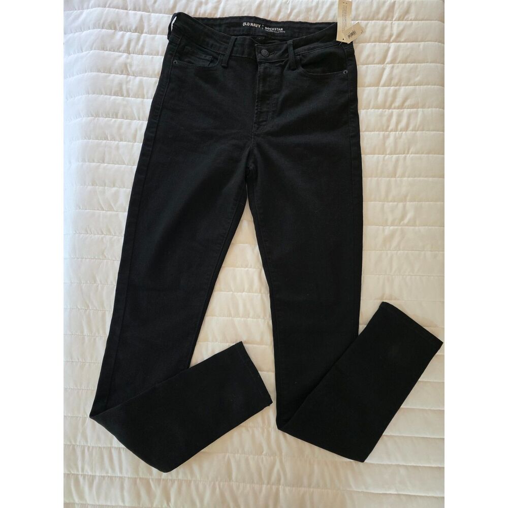 NWT Old Navy Womens Size 8 Tall Black Rockstar Skinny Jeans Stretch Denim